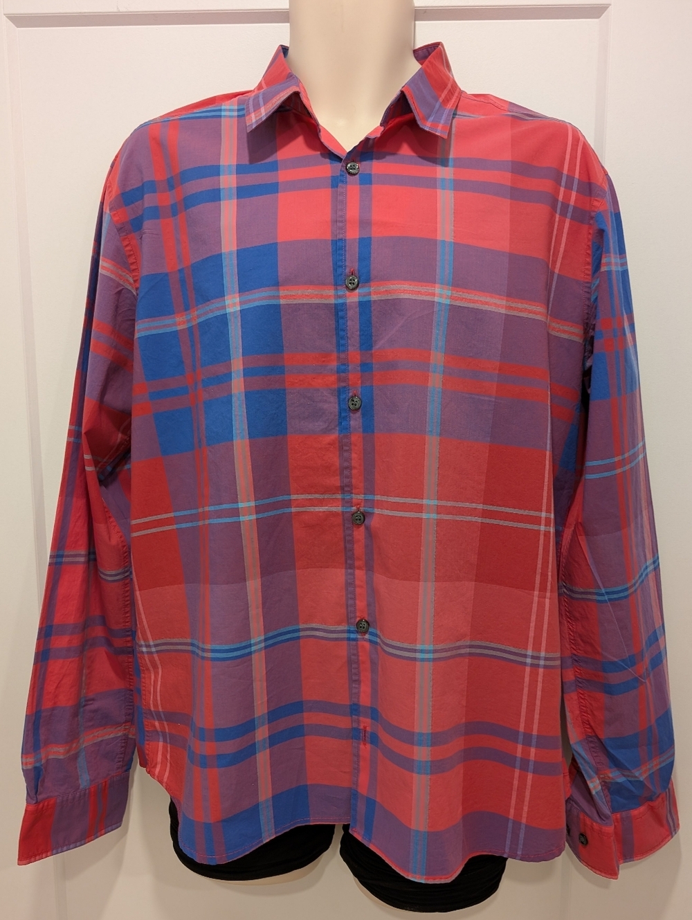 Tiger of Sweden Red and Blue Plaid Cotton Button-Down Shirt